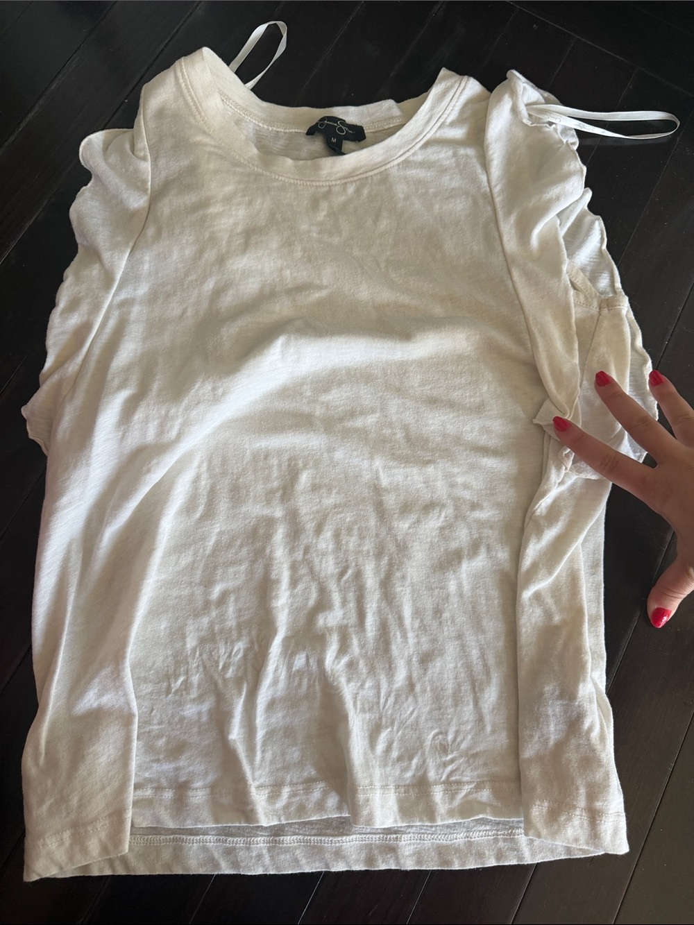 Jessica Simpson White Cold-Shoulder Short Sleeve Tee